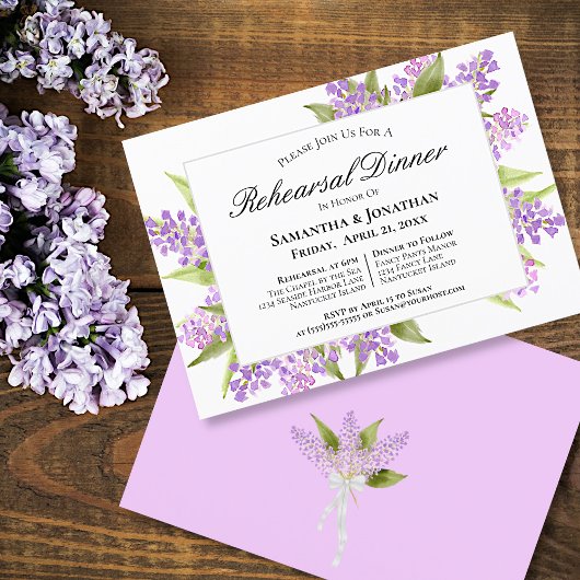 Invitation Dîner de répétition Mariage Lilac Bouquet Aquarell