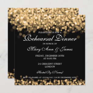 Invitation Dîner de répétition Mariage Lumières d'or