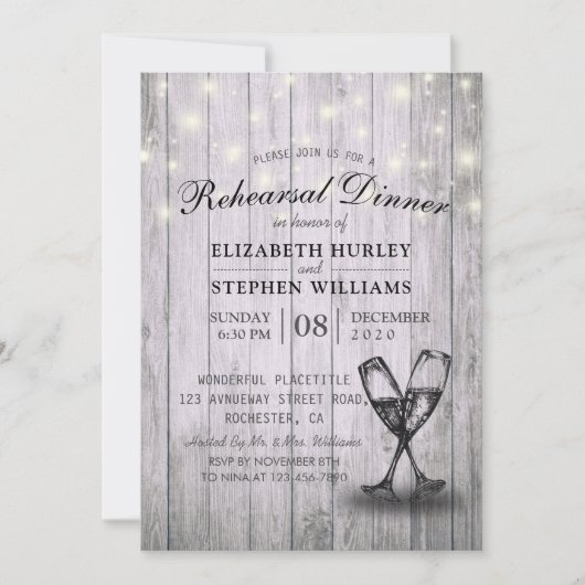 Invitation Dîner de répétition mariage Lunettes de champagne  (Devant)