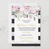 Invitation Dîner de répétition mariage Marbre floral Noir Chi (Devant)