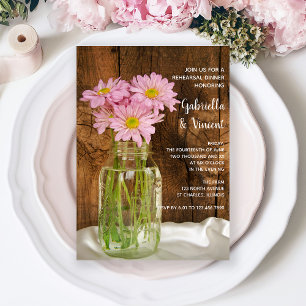 Invitation Dîner de répétition Mariage Mason Jar Pink Daisers