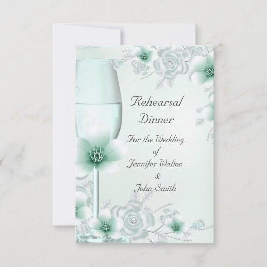 Invitation Dîner de répétition Mariage Mint Green Rose Blosso (Devant)