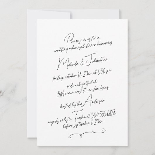 Invitation Dîner de répétition mariage, Modern Rustic (Devant)