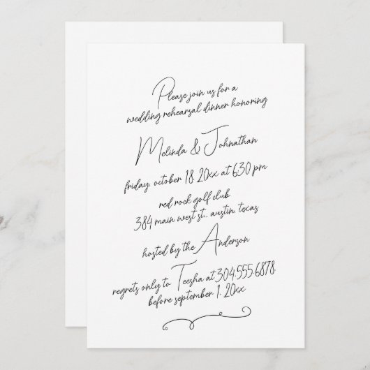 Invitation Dîner de répétition mariage, Modern Rustic (Devant / Derrière)