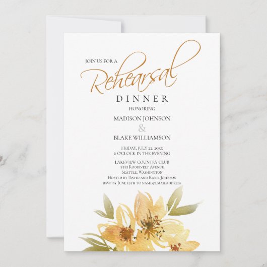 Invitation Dîner de répétition Mariage moderne Airy Jaune (Devant)