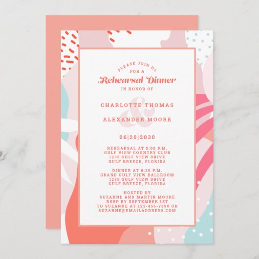 Invitation Dîner De Répétition Mariage Moderne Artsy Fun Cora (Devant / Derrière)