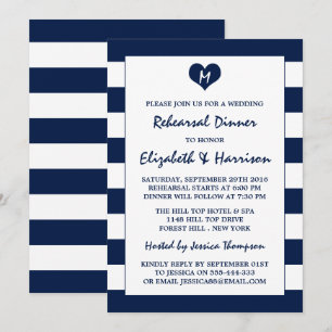 Invitation Dîner de répétition Mariage moderne chic Navy et b