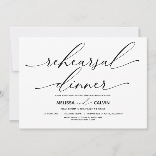 Invitation Dîner de répétition Mariage moderne et élégant Inv (Devant)