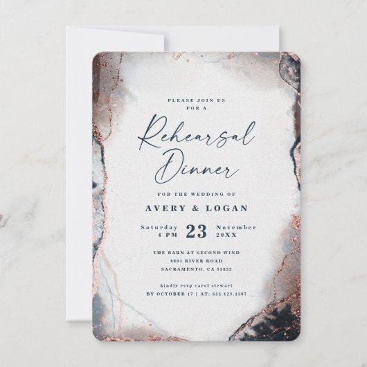 Invitation Dîner de répétition Mariage moderne Ethereal Navy (Devant)