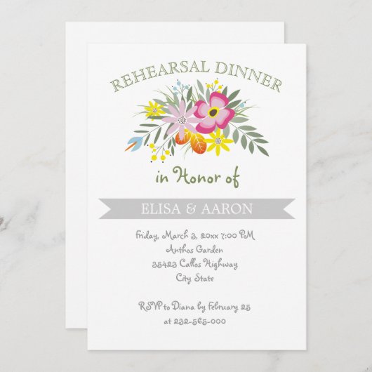 Invitation Dîner de répétition mariage moderne rose (Devant / Derrière)