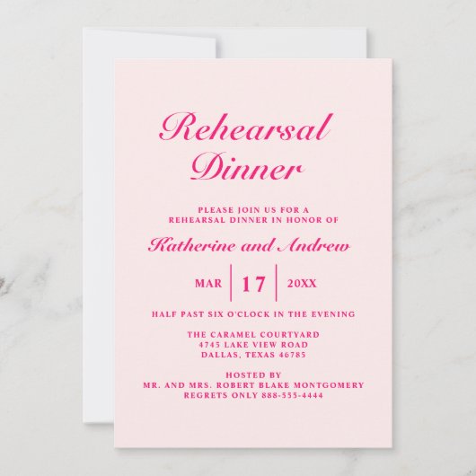 Invitation Dîner de répétition Mariage moderne simple et élég (Devant)