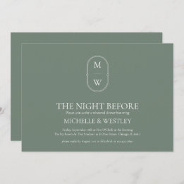 Invitation Dîner de répétition Mariage Monogram Sage Green