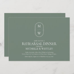 Invitation Dîner de répétition Mariage Monogram Sage Green