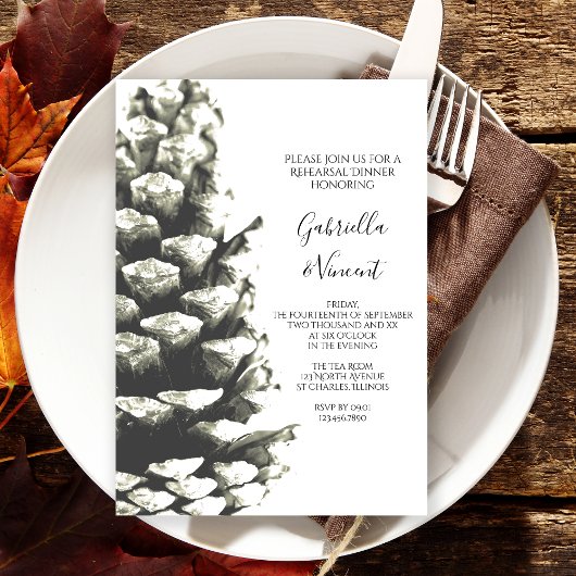 Invitation Dîner de répétition Mariage Natural Pine Cone Wood