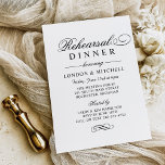 Invitation Dîner de répétition Mariage noir classique<br><div class="desc">Dîner de répétition mariage noir et blanc avec une belle typographie qui combine un script de calligraphie fleuri traditionnel avec du lettrage en bloc classique et un accent de design de défilement. Le texte personnalisé peut être entièrement personnalisé pour l'occasion spéciale. Veuillez acheter notre collection Classic Elegant Black and White...</div>