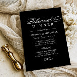 Invitation Dîner de répétition Mariage noir classique<br><div class="desc">Dîner de répétition mariage noir et blanc avec une belle typographie qui combine un script de calligraphie fleuri traditionnel avec du lettrage en bloc classique et un accent de design de défilement. Le texte personnalisé peut être entièrement personnalisé pour l'occasion spéciale. Veuillez acheter notre collection Classic Elegant Black and White...</div>