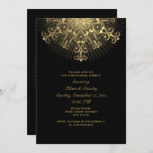 Invitation Dîner de répétition mariage noir de flocon d'or (Devant / Derrière)