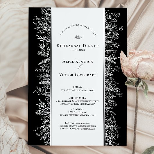Invitation Dîner de répétition Mariage noir et blanc