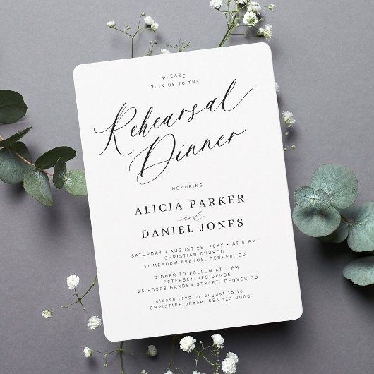 Invitation Dîner de répétition mariage noir et blanc