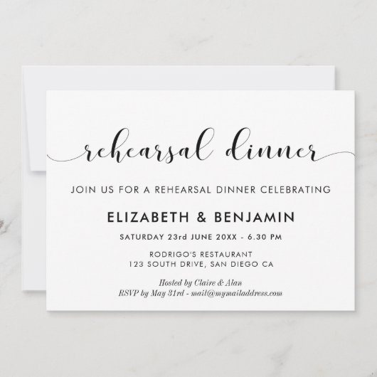 Invitation Dîner de répétition mariage noir et blanc (Devant)