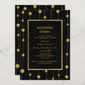 Invitation Dîner de répétition mariage noir et doré (Devant / Derrière)