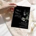 Invitation Dîner de répétition Mariage noir vert moderne<br><div class="desc">Ce mariage moderne de verdure noire répétition dîner design offre un mélange facile et d'apparier les styles de coordination en noir et blanc avec des éléments de verdure délicats ajoutant gracieusement floraison autour d'une typographie simple sophistiquée et d'un joli script de calligraphie minimale. L'eucalyptus à l'aquarelle et d'autres feuilles botaniques...</div>