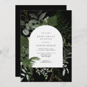 Invitation Dîner de répétition Mariage noir Wild Fern Greener (Devant / Derrière)