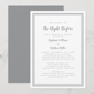 Invitation Dîner de répétition Mariage Nuit avant gris blanc