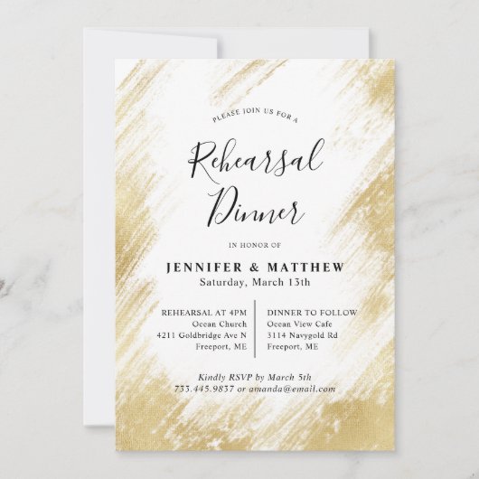 Invitation Dîner de répétition Mariage or et blanc élégant (Devant)
