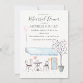 Invitation Dîner de répétition Mariage Paris aquarelle floral (Devant)