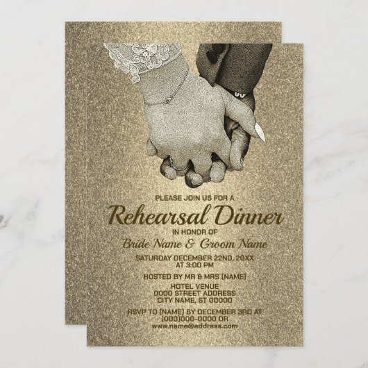 Invitation Dîner de répétition Mariage Parties scintillant d' (Devant / Derrière)