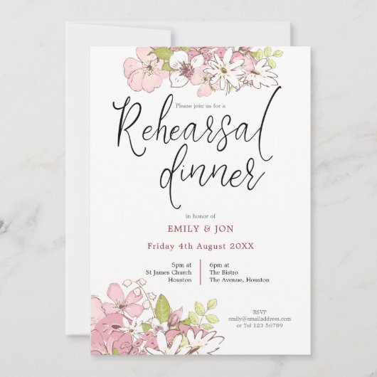 Invitation Dîner de répétition Mariage Pastel Florals Script (Devant)