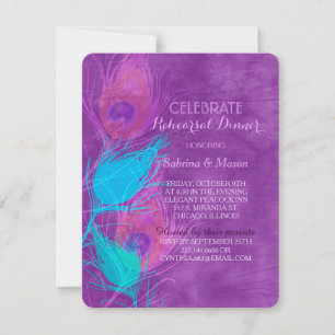 Invitation Dîner de répétition Mariage Peacock à thème violet