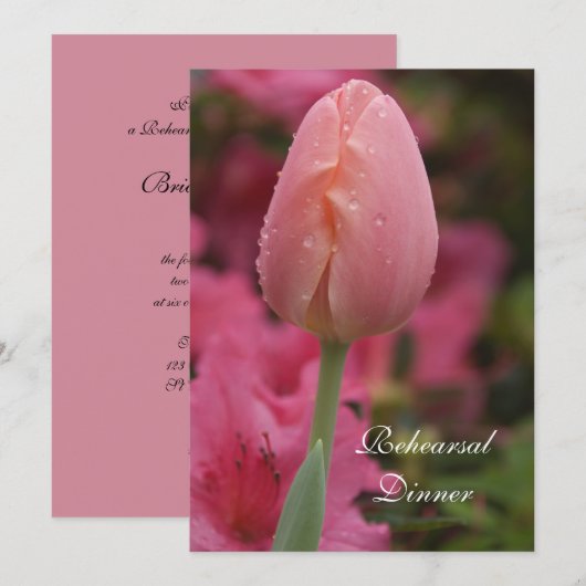 Invitation Dîner de répétition Mariage Pink Garden Tulip Invi (Devant / Derrière)
