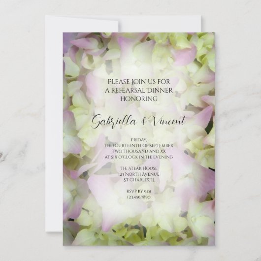 Invitation Dîner de répétition Mariage presque rose Hydrangea (Devant)