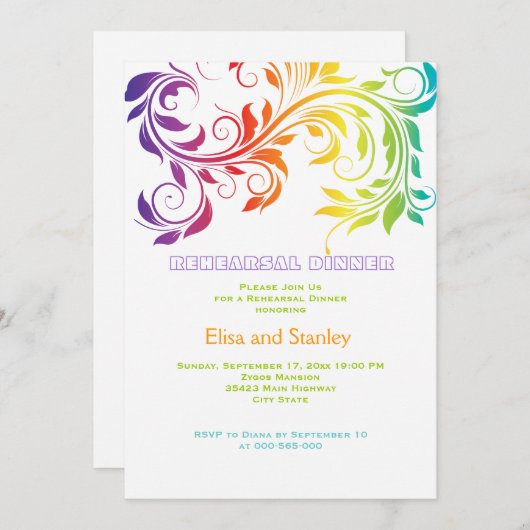 Invitation Dîner de répétition mariage Rainbow scroll leaf (Devant / Derrière)