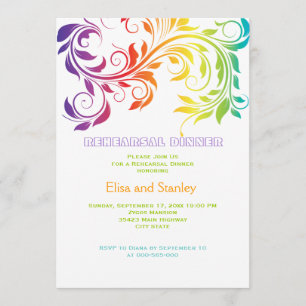 Invitation Dîner de répétition mariage Rainbow scroll leaf