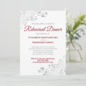 Invitation Dîner de répétition Mariage Red & White Silver Cur (Debout devant)