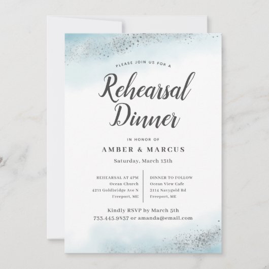 Invitation Dîner de répétition Mariage Romantique Blue Ombre (Devant)