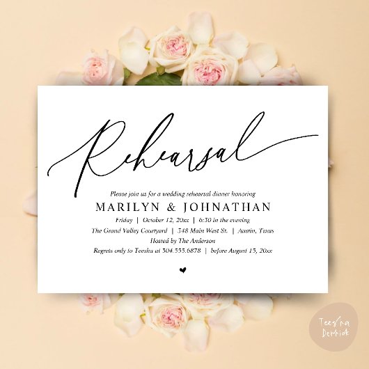 Invitation Dîner de répétition Mariage romantique moderne