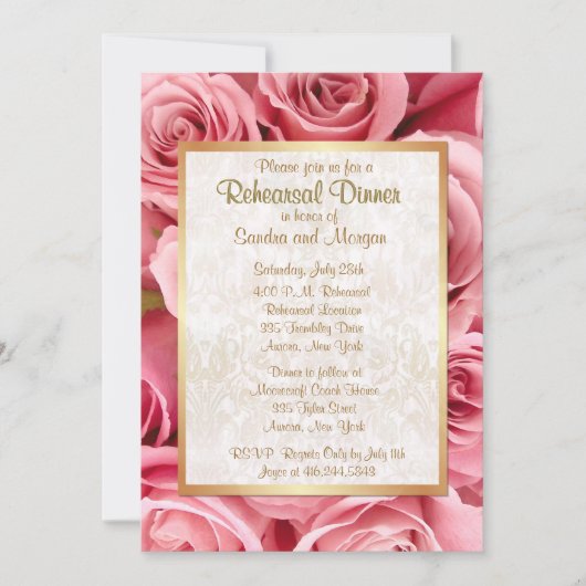 Invitation Dîner de répétition Mariage rose (Devant)