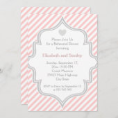 Invitation Dîner de répétition mariage rose, blanc, rayures g (Devant / Derrière)