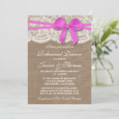 Invitation Dîner de répétition Mariage rose Bow Burlap & dent (Debout devant)