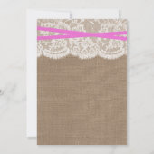 Invitation Dîner de répétition Mariage rose Bow Burlap & dent (Dos)