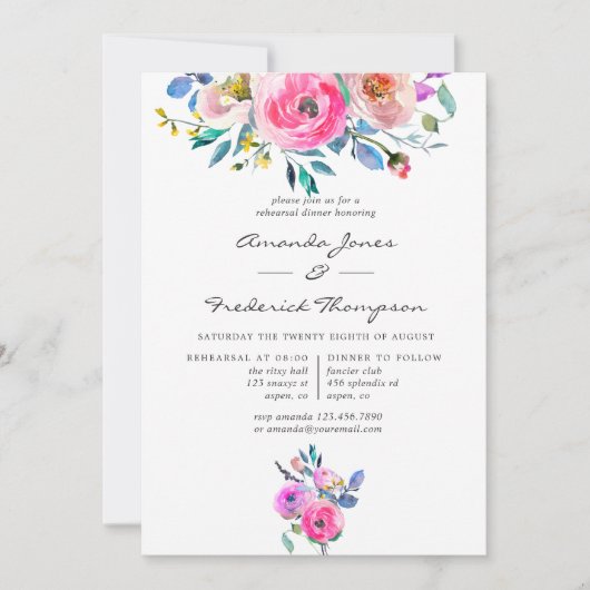 Invitation Dîner de répétition Mariage rose chaud (Devant)