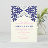 Invitation Dîner de répétition mariage rose Damask bleu marin (Debout devant)