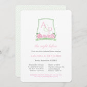 Invitation Dîner De Répétition Mariage Rose Et Vert Crest (Devant / Derrière)