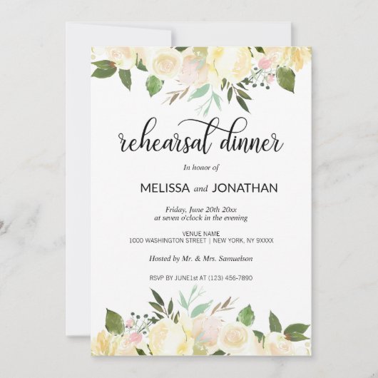 Invitation Dîner de répétition Mariage rose floral (Devant)