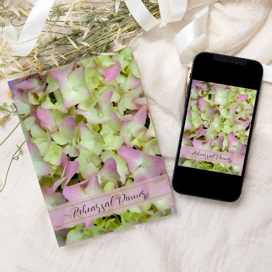 Invitation Dîner de répétition Mariage rose Hydrangea