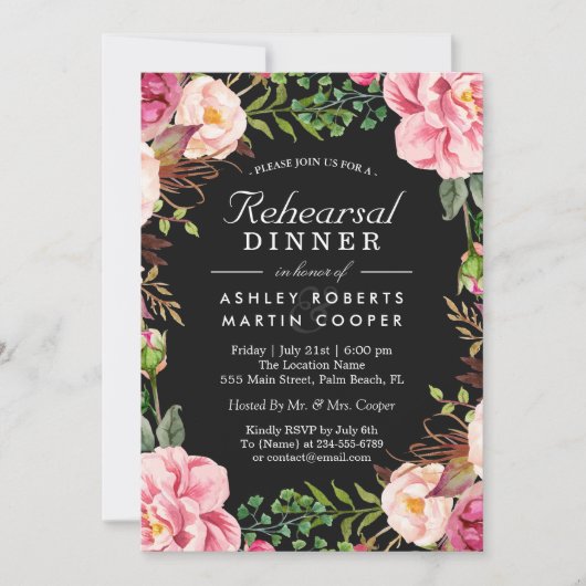 Invitation Dîner de répétition Mariage rose moderne (Devant)